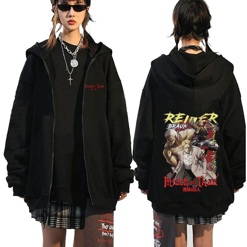 Anime Merch Hoodie - เสื้อฮู้ดซิป Attack on Titan ลายเรนเนอร์ บราวน์